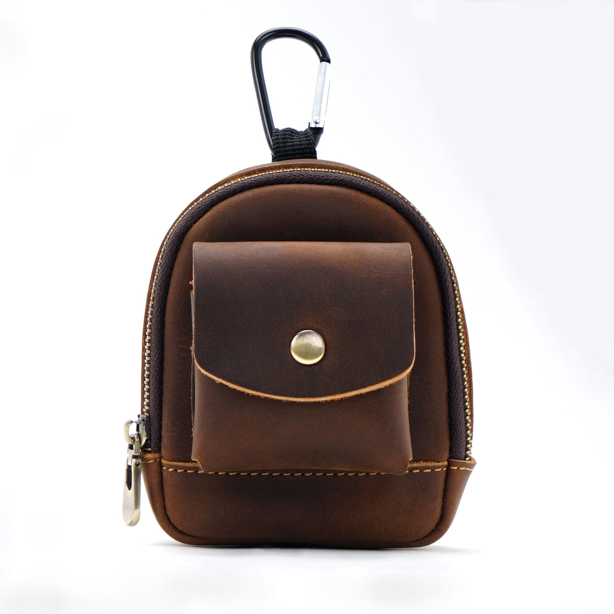 Trail Buddy-Genuine Leather Mini Backpack Pouch Cute Zip Coin Purse