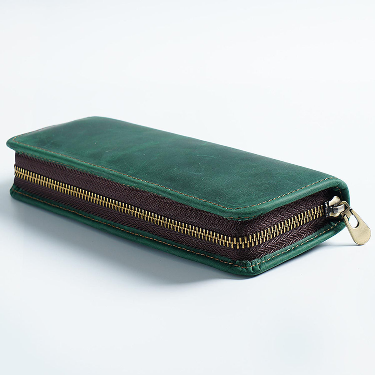 11 Pen Slots-Leather Pencil Case Zipper