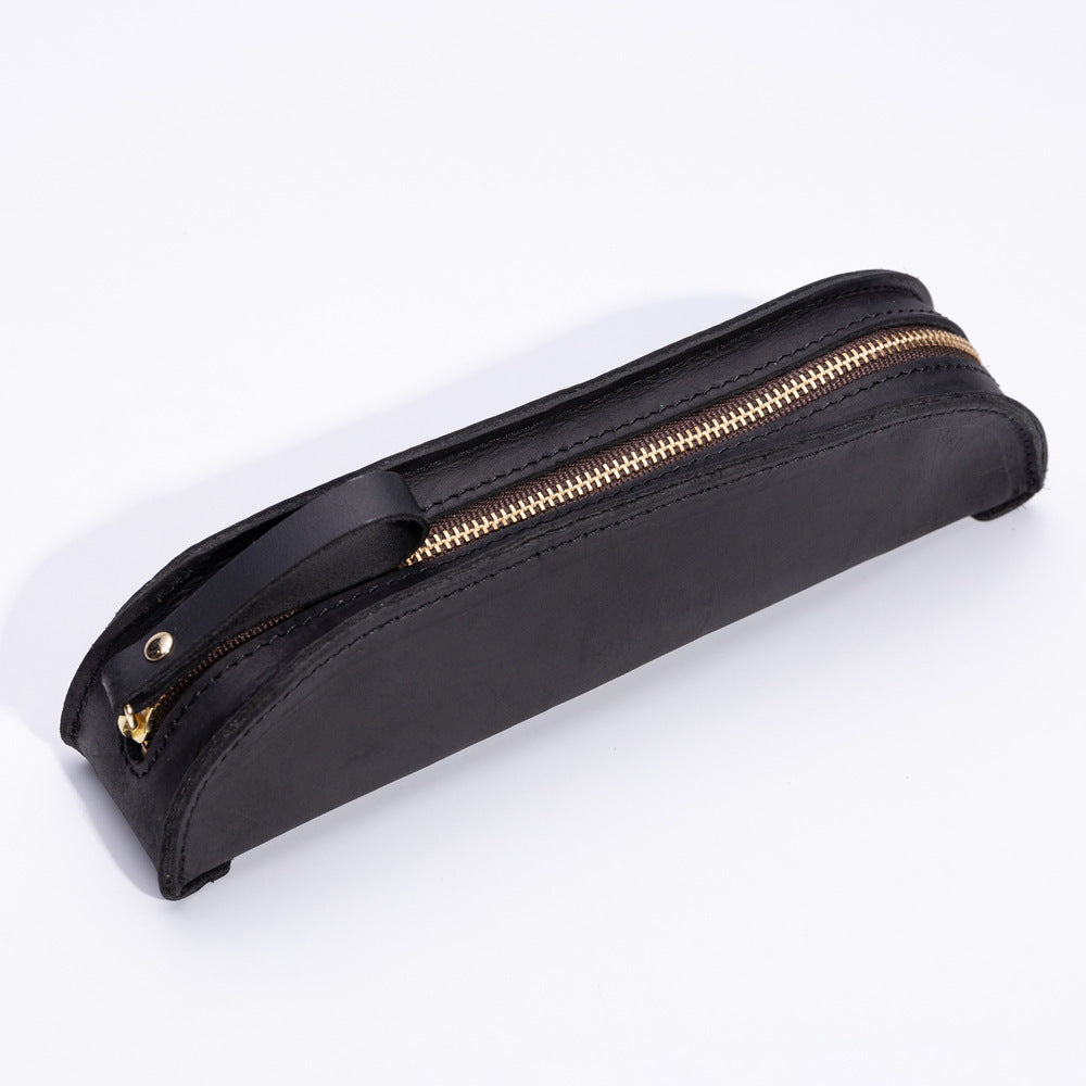 Slim & Stacked — Genuine Leather Zipper Pencil Case with Large Capacity