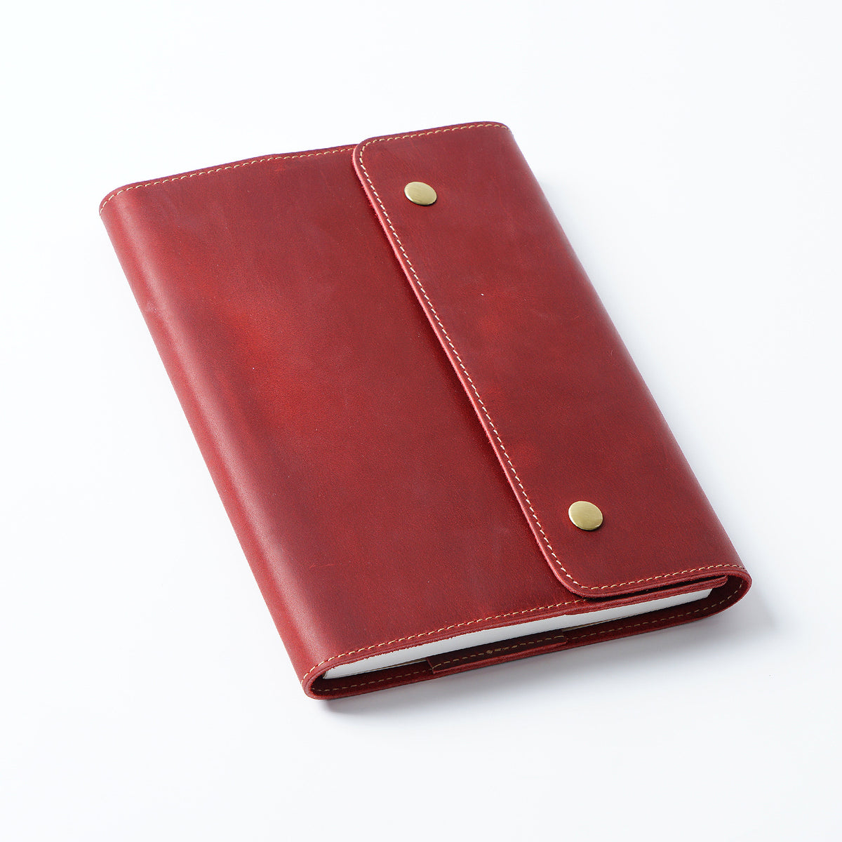 Top-Layer Cowhide Leather A5 Notebook with Snap Closure
