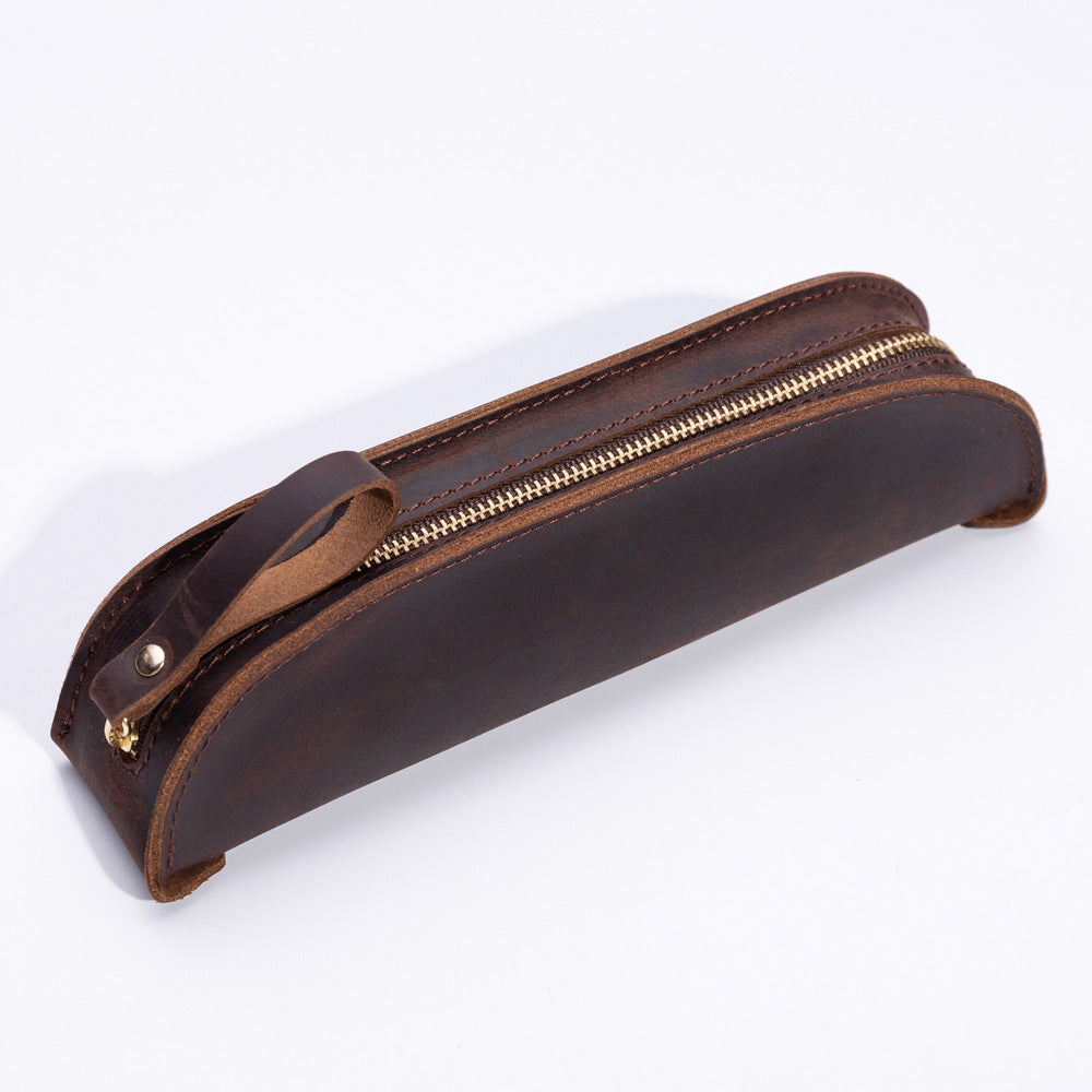 Slim & Stacked — Genuine Leather Zipper Pencil Case with Large Capacity