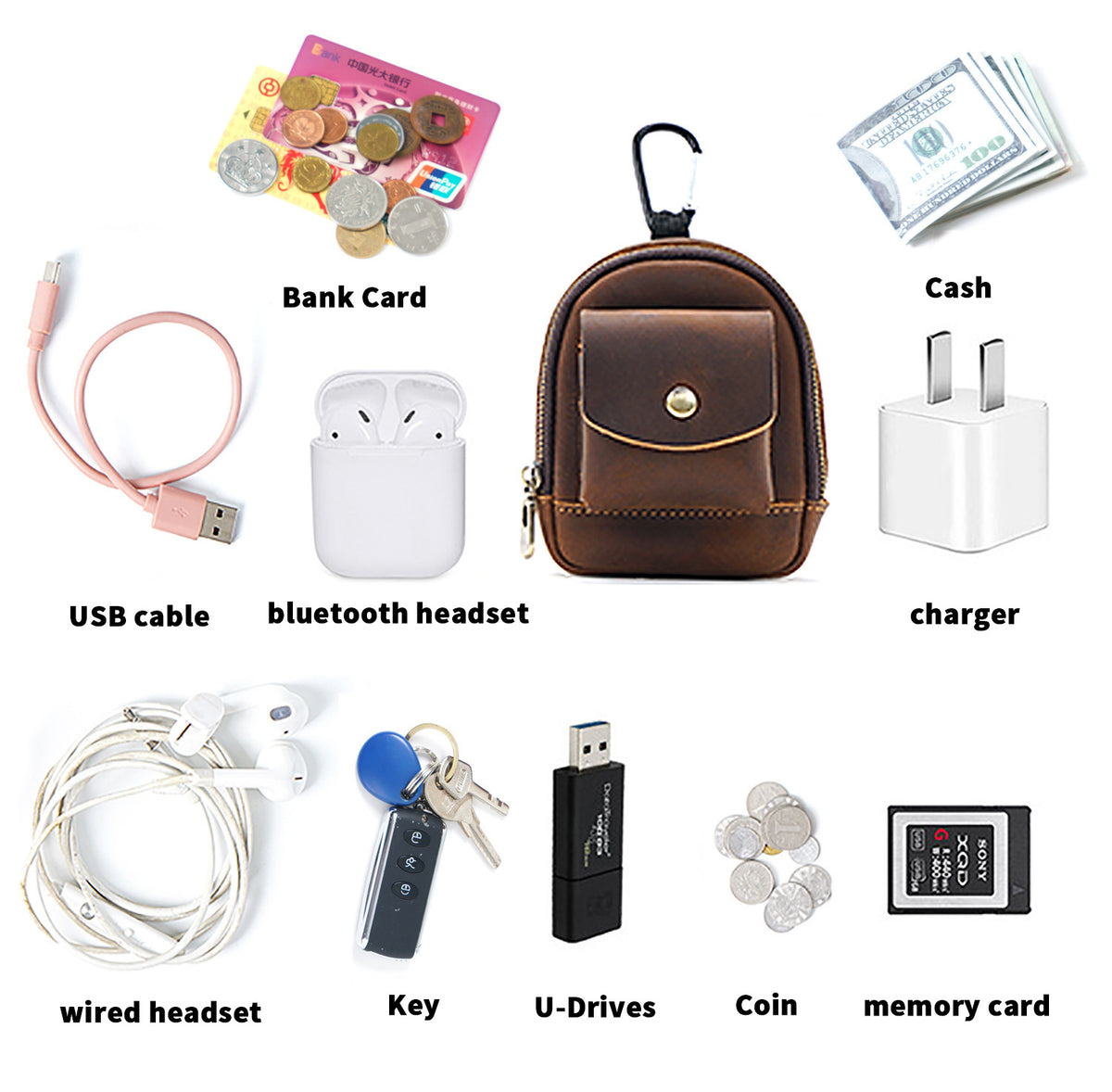 Trail Buddy-Genuine Leather Mini Backpack Pouch Cute Zip Coin Purse