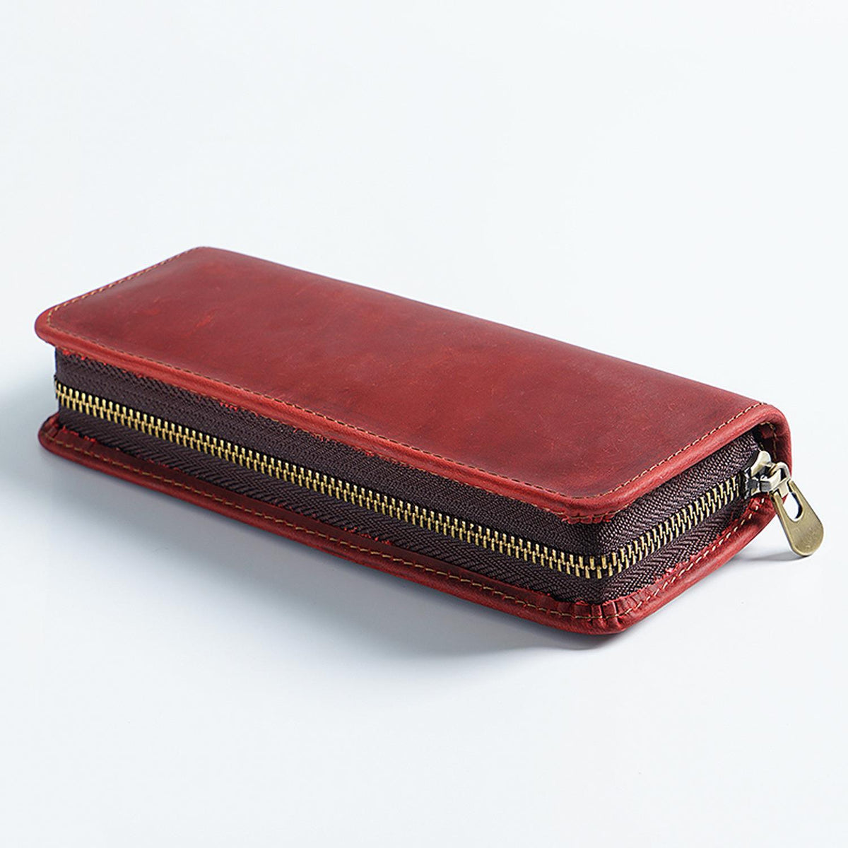 11 Pen Slots-Leather Pencil Case Zipper