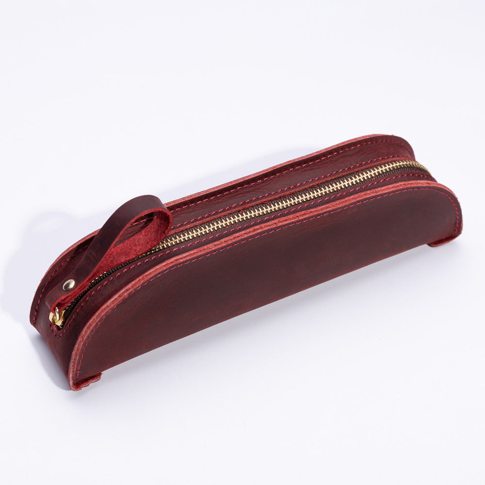 Slim & Stacked — Genuine Leather Zipper Pencil Case with Large Capacity