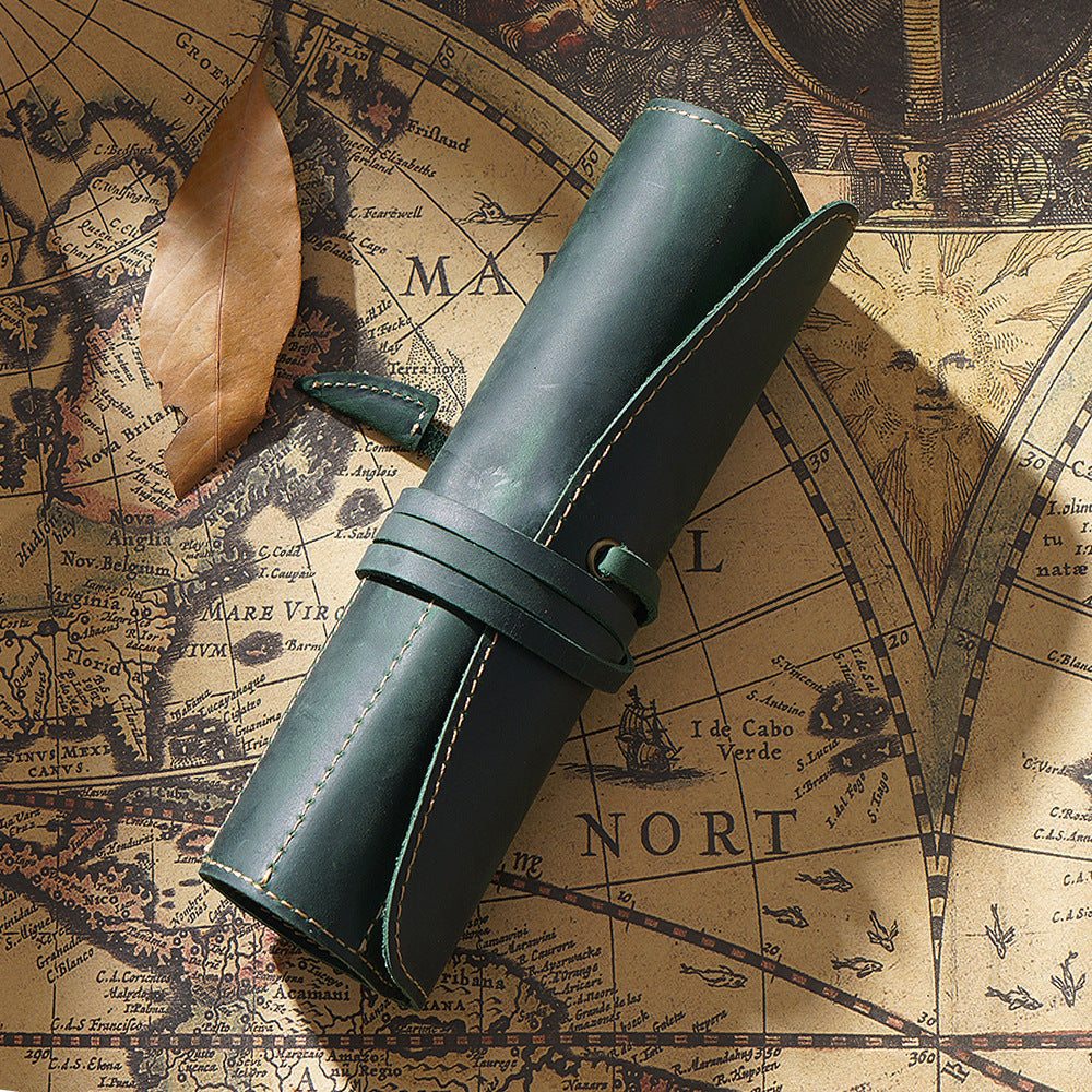 Leather 5-Pen Slot Roll-Up Pencil Case