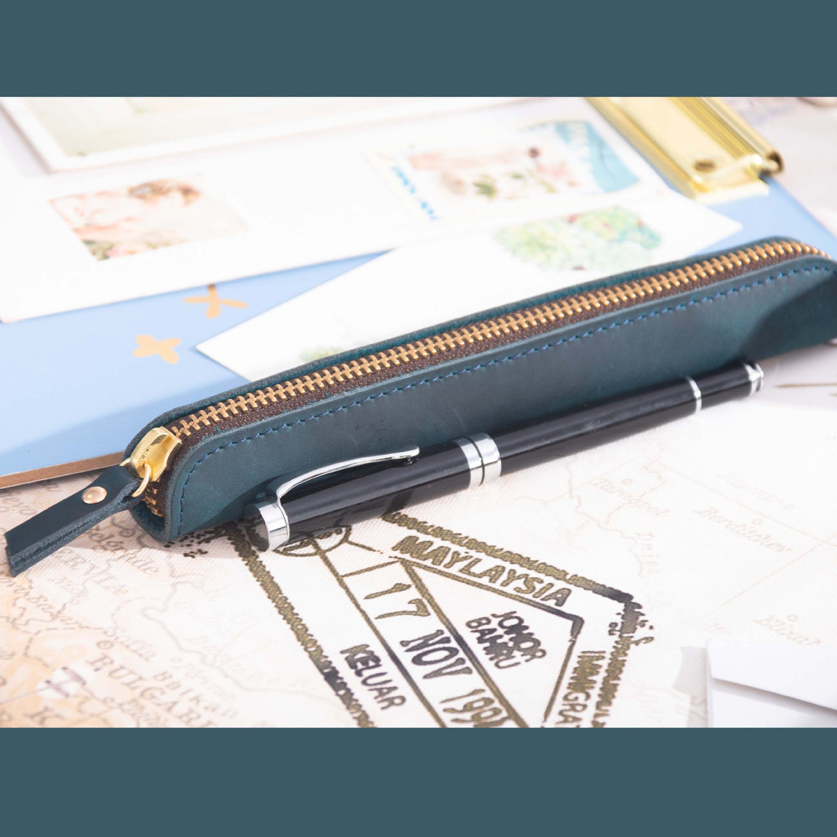 Single Pen -Leather Zipper Pen Case