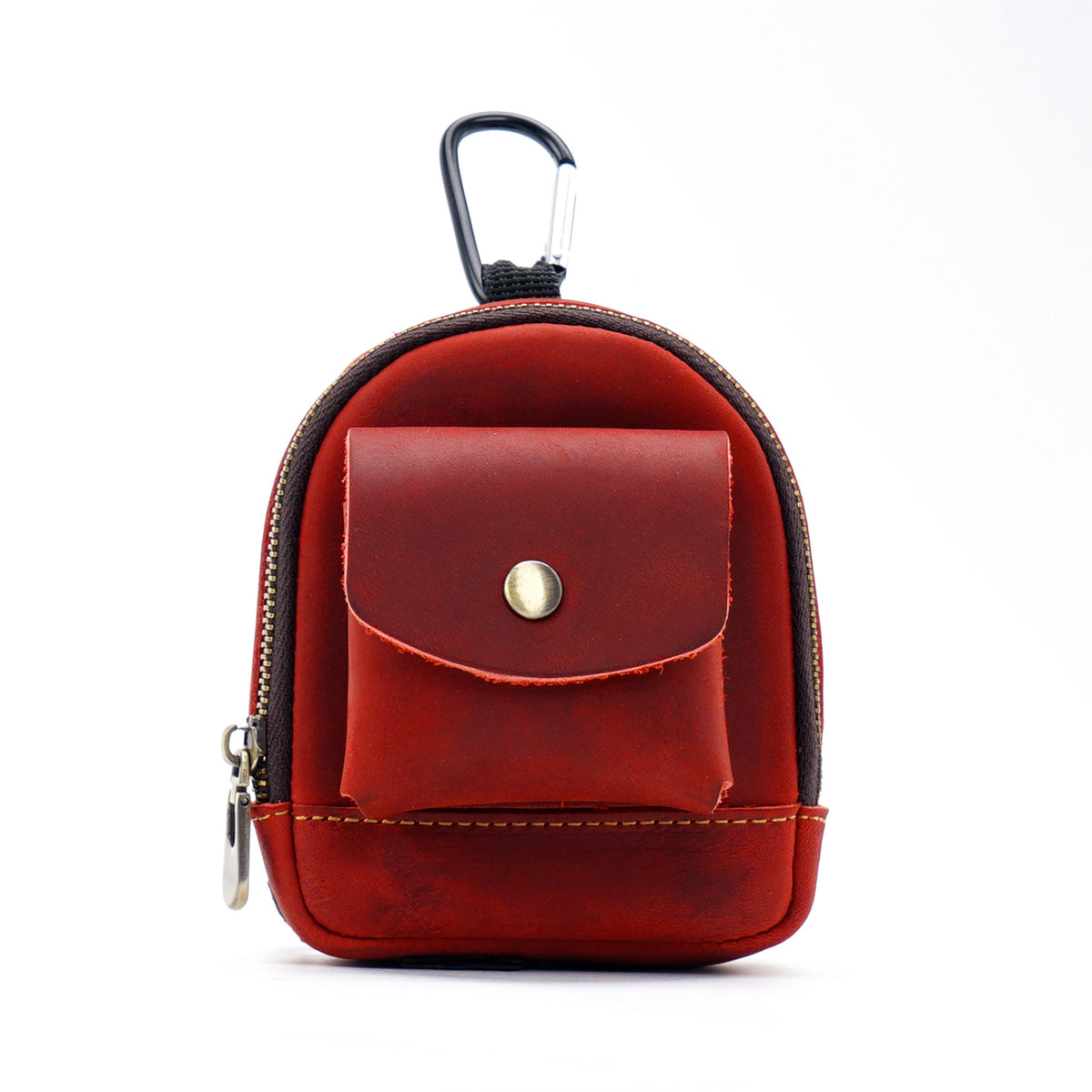 Trail Buddy-Genuine Leather Mini Backpack Pouch Cute Zip Coin Purse