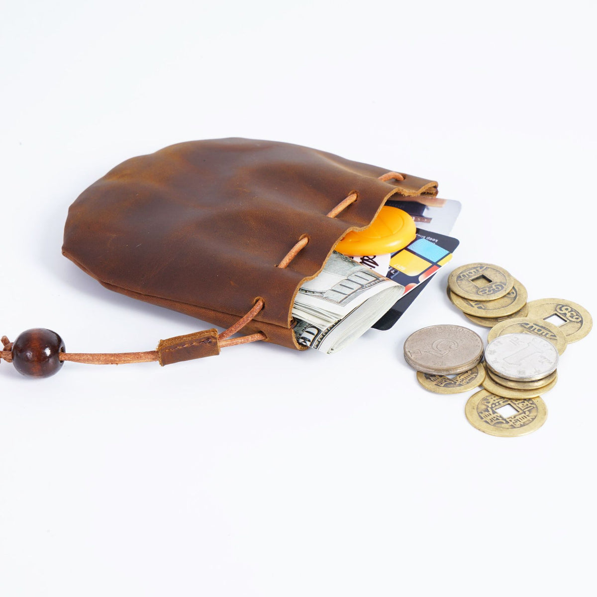 Leather Vintage Drawstring Coin Pouch