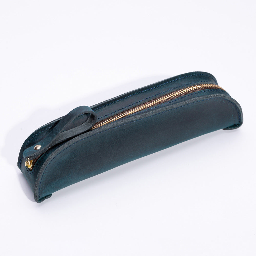 Slim & Stacked — Genuine Leather Zipper Pencil Case with Large Capacity