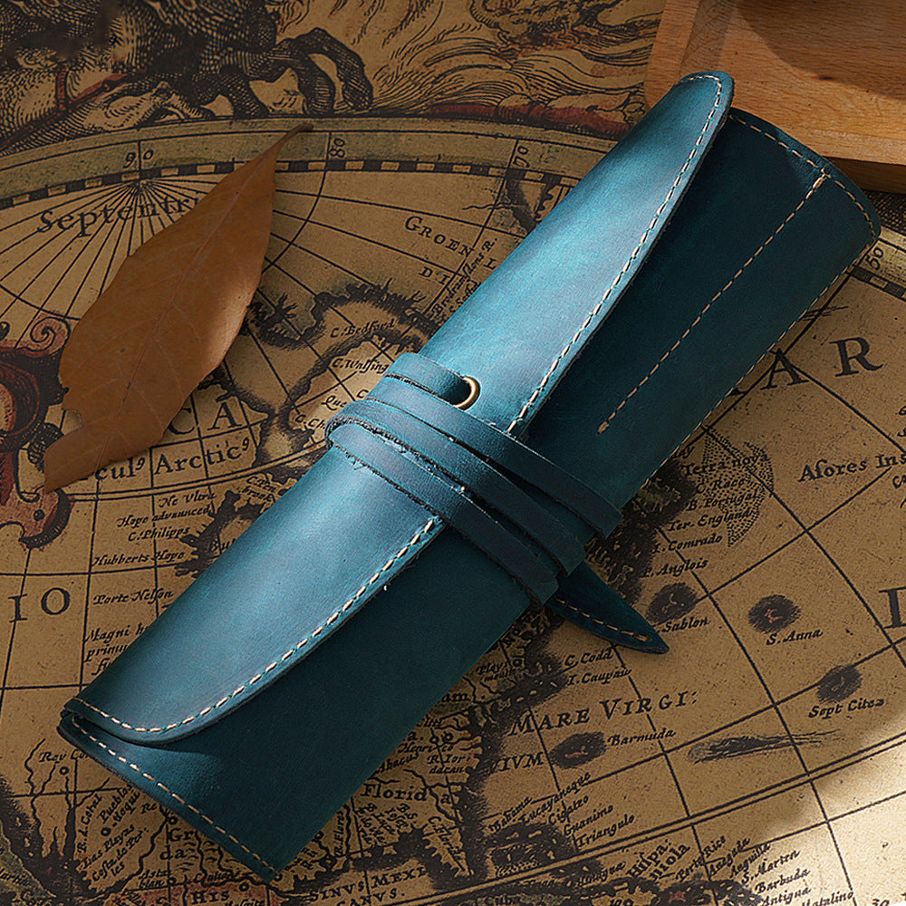 Leather 5-Pen Slot Roll-Up Pencil Case