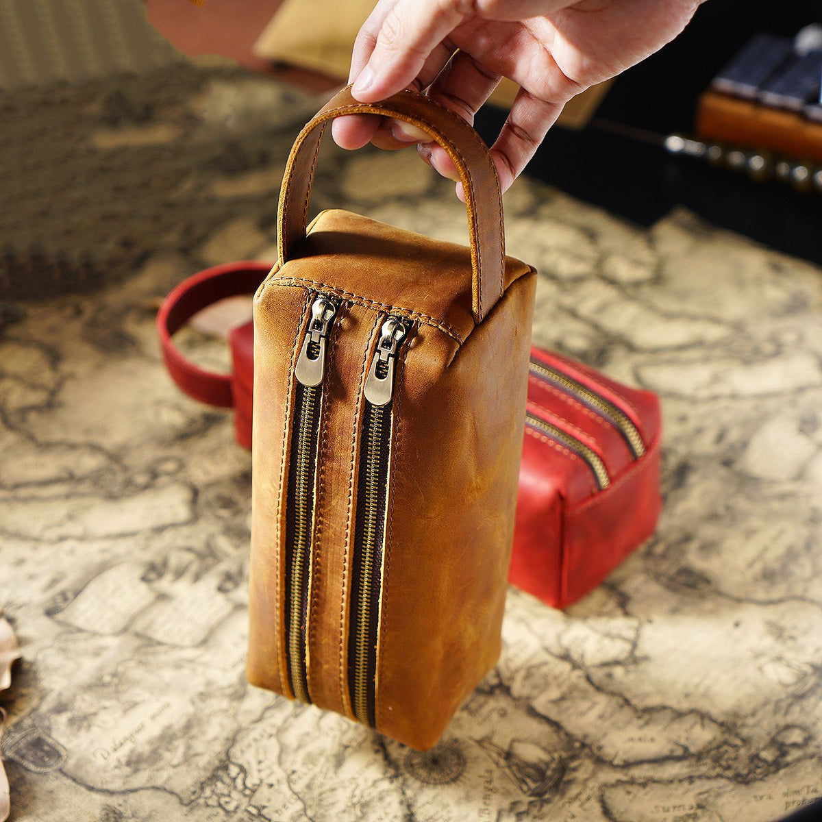 Double Down – Leather Dual-Zip Pencil Case