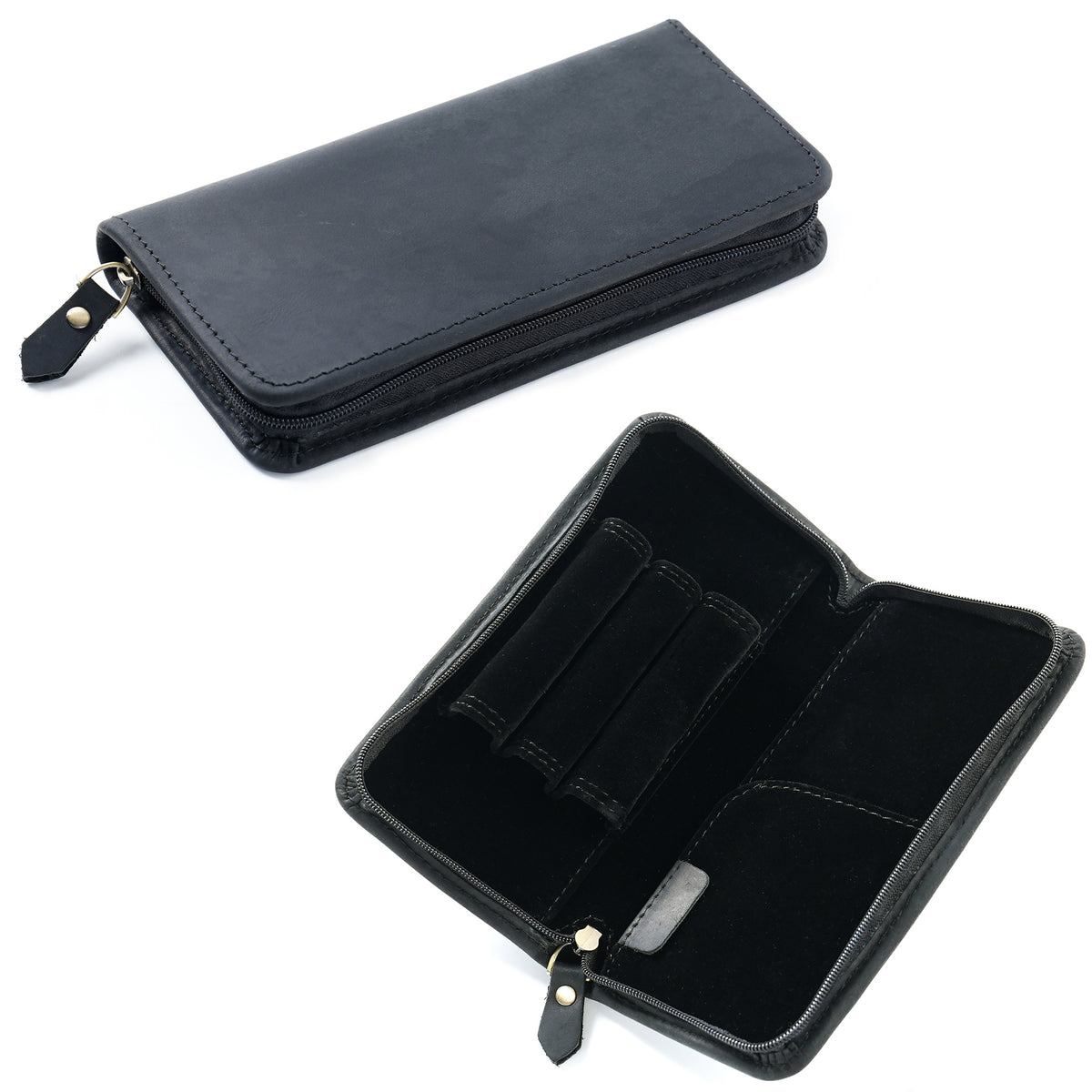 3-Slot -Leather Pen Case with Card & Receipt Pockets