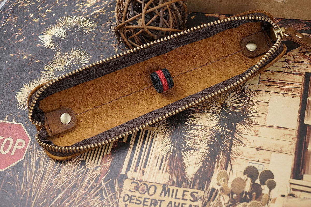 Single Pen -Leather Zipper Pen Case