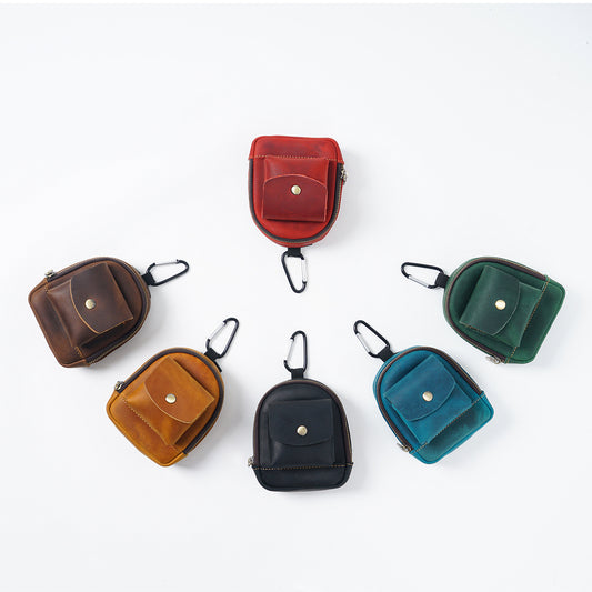 Trail Buddy-Genuine Leather Mini Backpack Pouch Cute Zip Coin Purse
