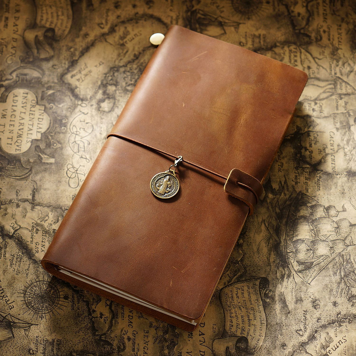 Leather Traveler's Notebook Journal with Strap & Vintage Charm
