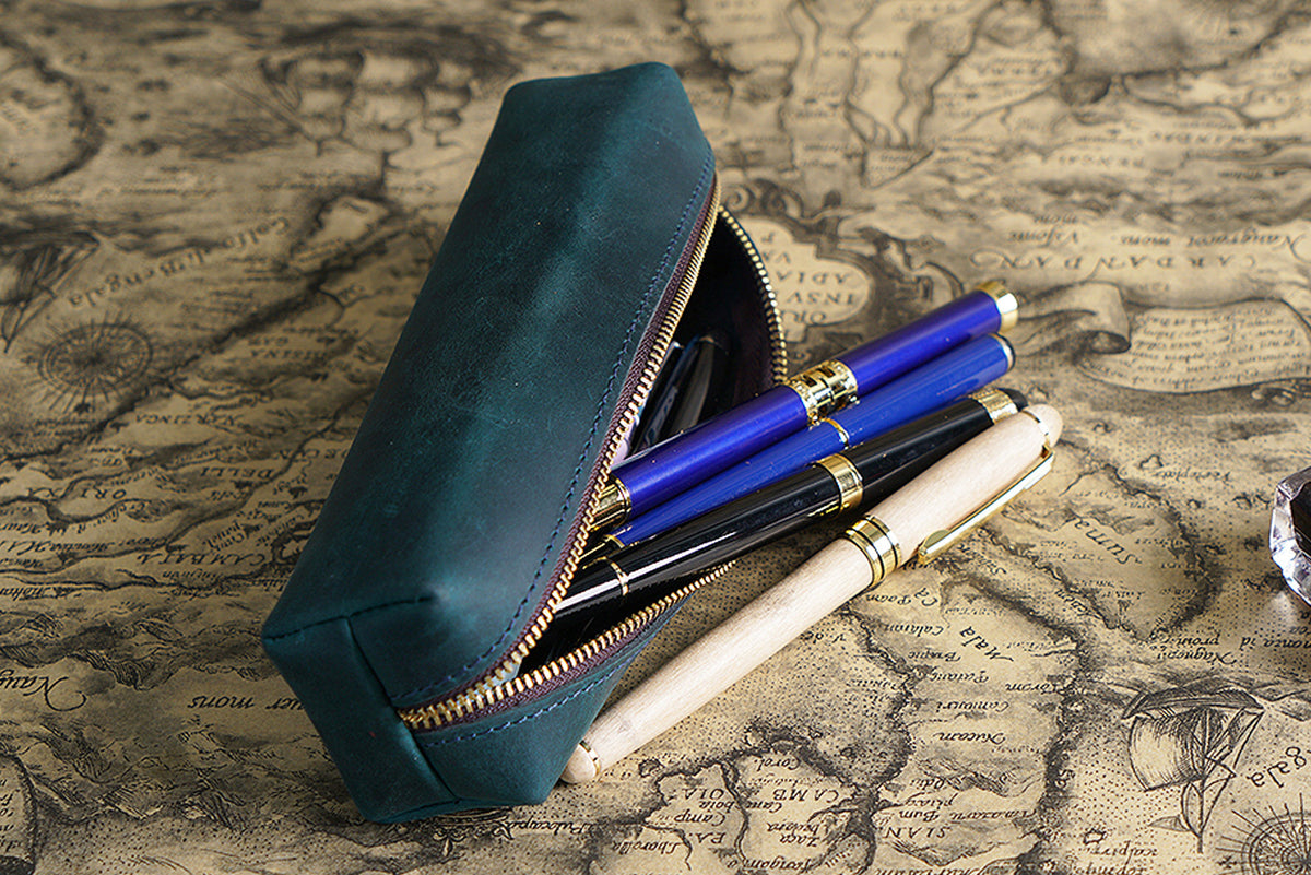 Leather Zipper Pen Case — Durable Pencil Pouch & Multi-Purpose Organizer