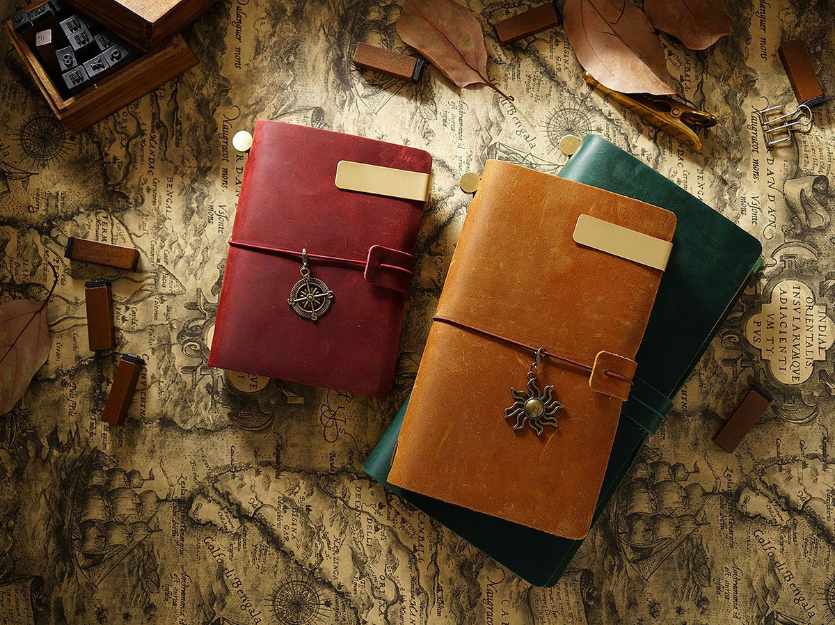 Leather Traveler's Notebook Journal with Strap & Vintage Charm
