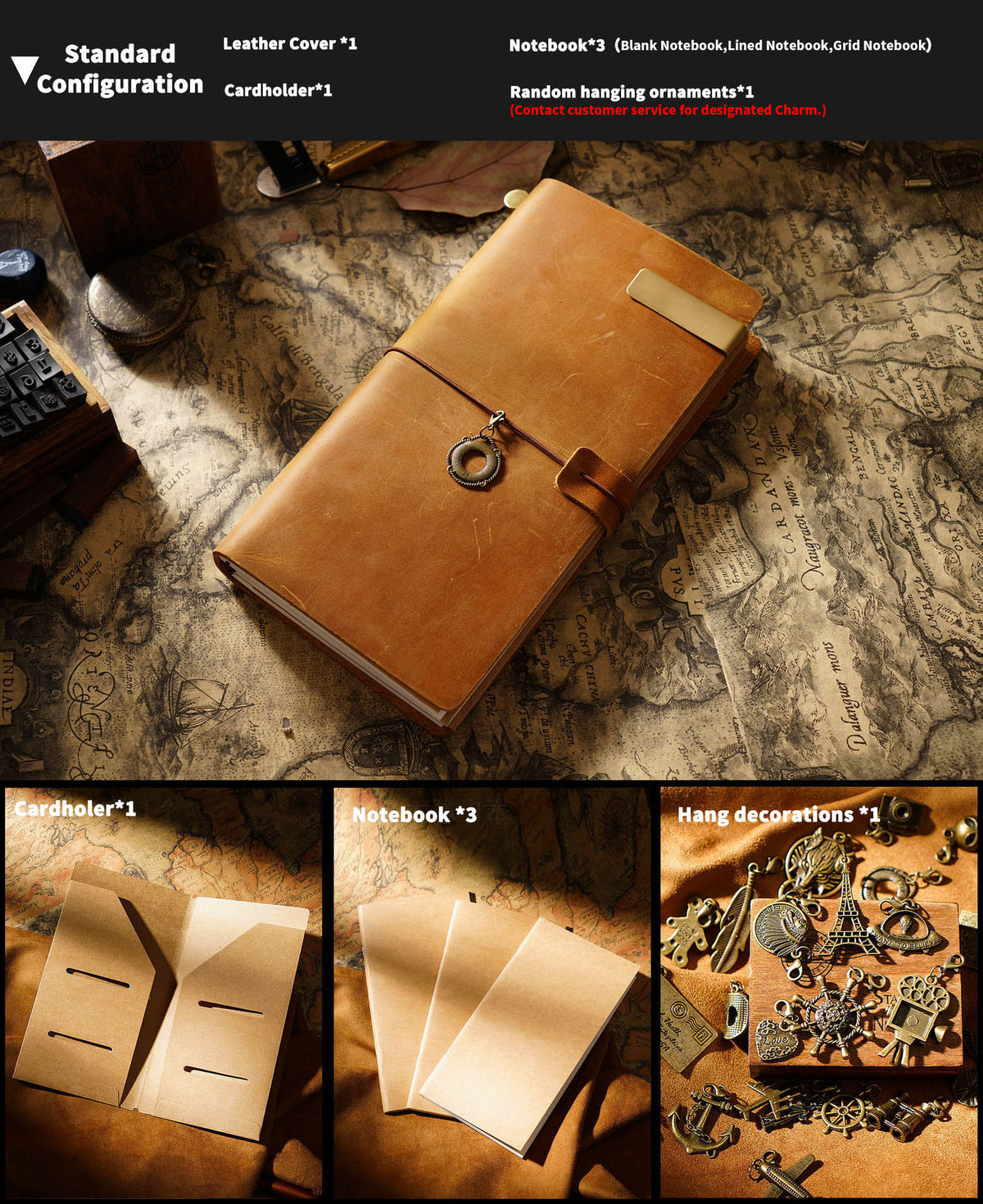Leather Traveler's Notebook Journal with Strap & Vintage Charm