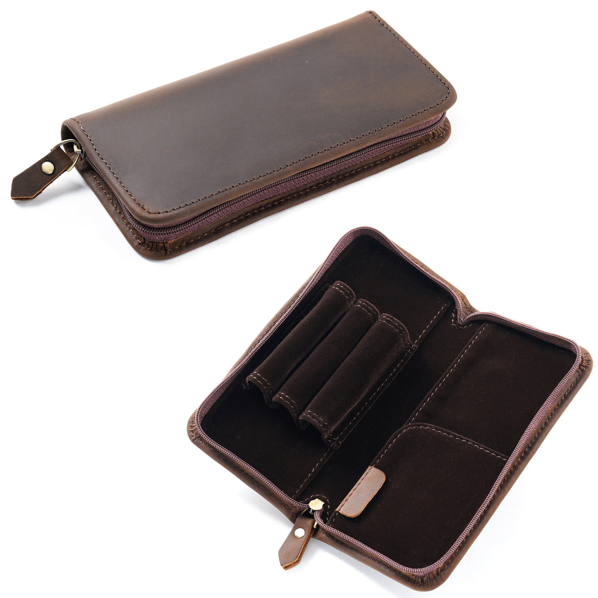 3-Slot -Leather Pen Case with Card & Receipt Pockets