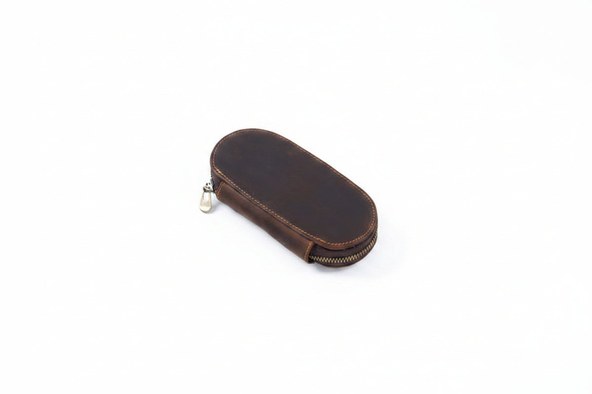 3-Slot Oval -Leather Pencil Case