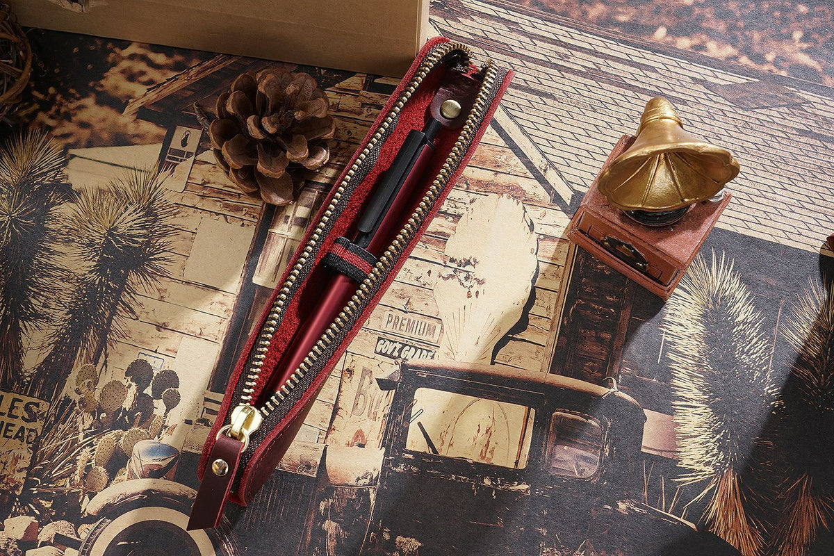 Single Pen -Leather Zipper Pen Case