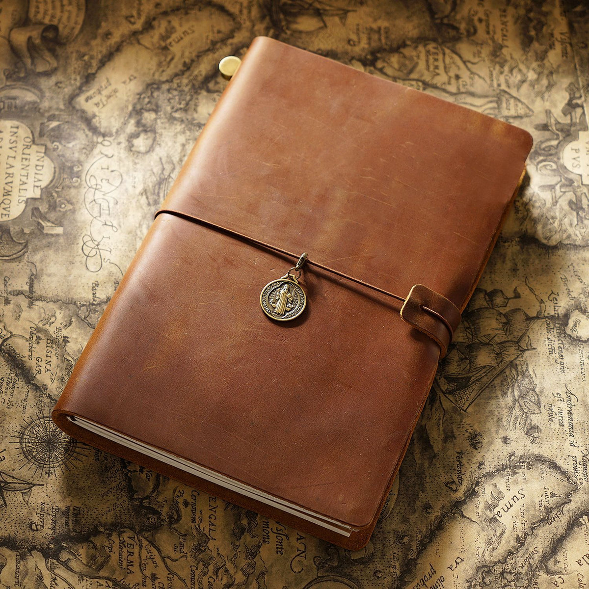 Leather Traveler's Notebook Journal with Strap & Vintage Charm