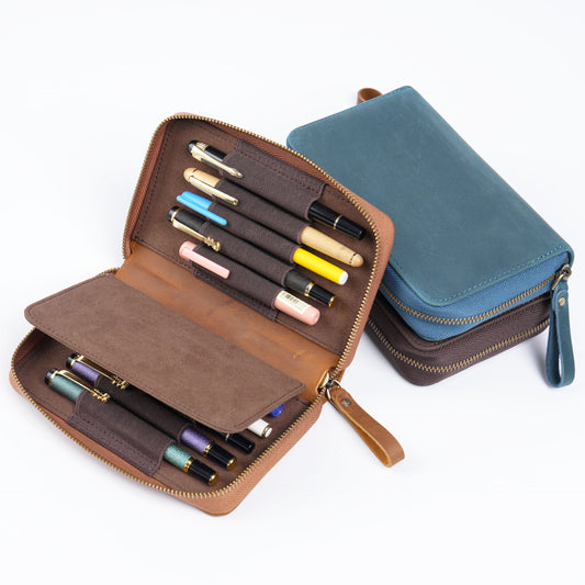 Leather 10-Pen Square Pencil Case