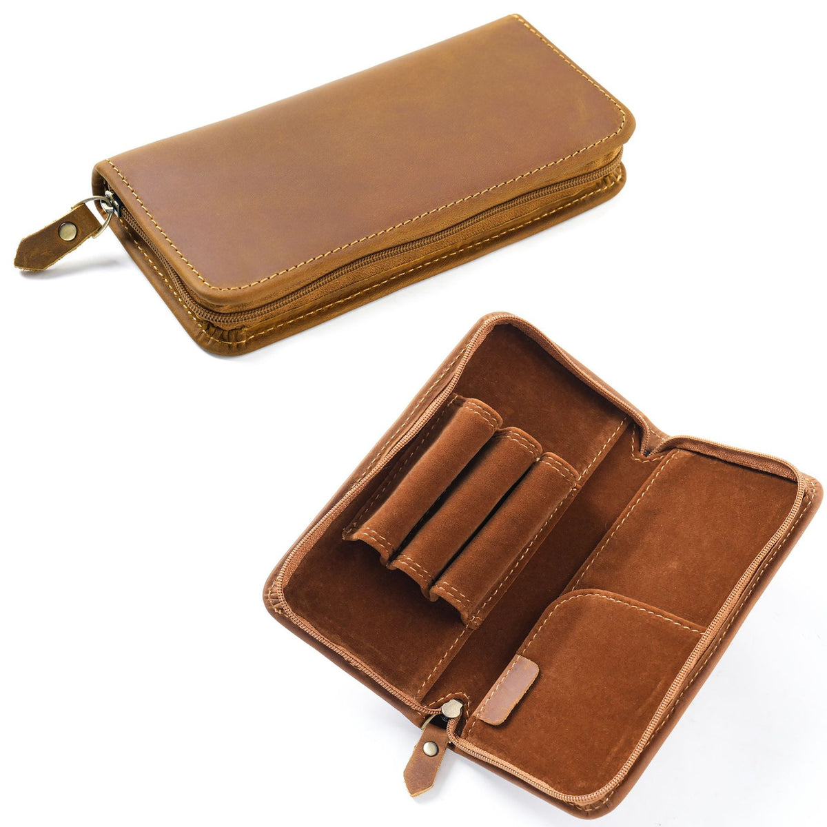 3-Slot -Leather Pen Case with Card & Receipt Pockets