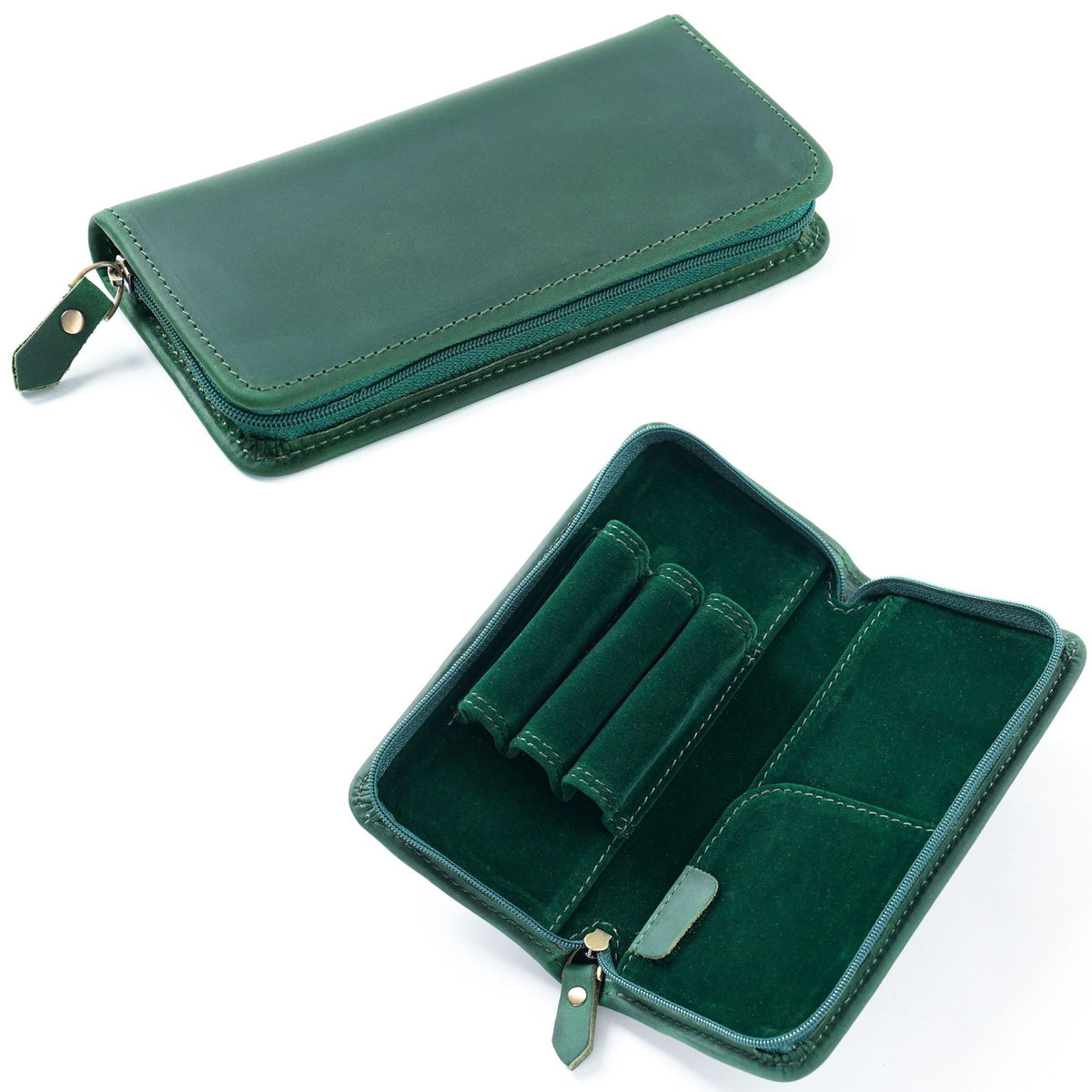 3-Slot -Leather Pen Case with Card & Receipt Pockets