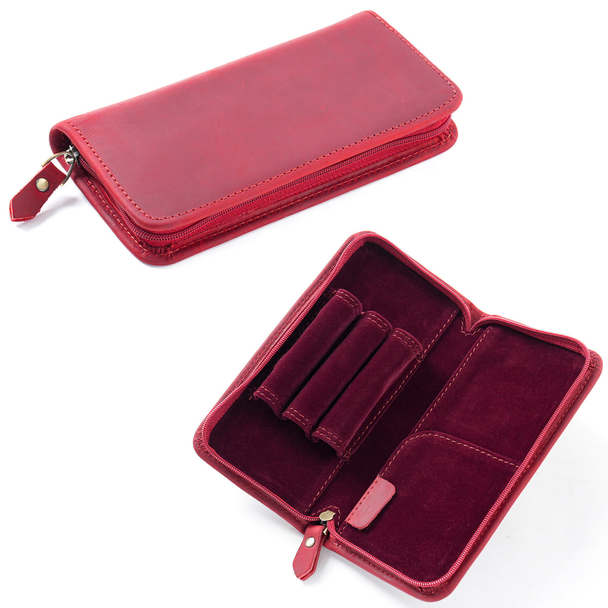 3-Slot -Leather Pen Case with Card & Receipt Pockets