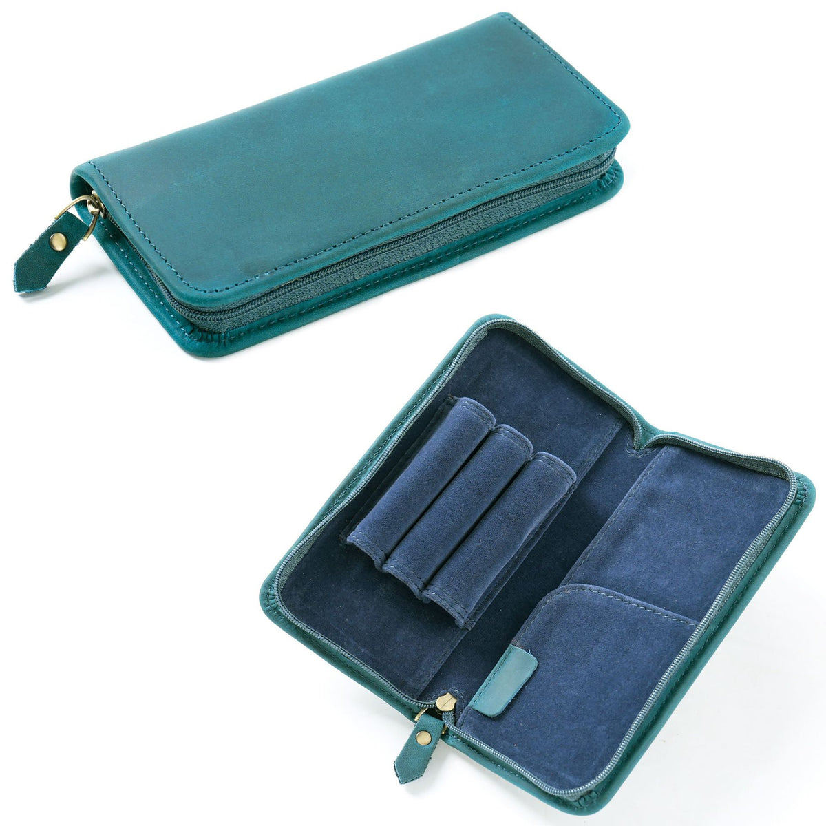 3-Slot -Leather Pen Case with Card & Receipt Pockets