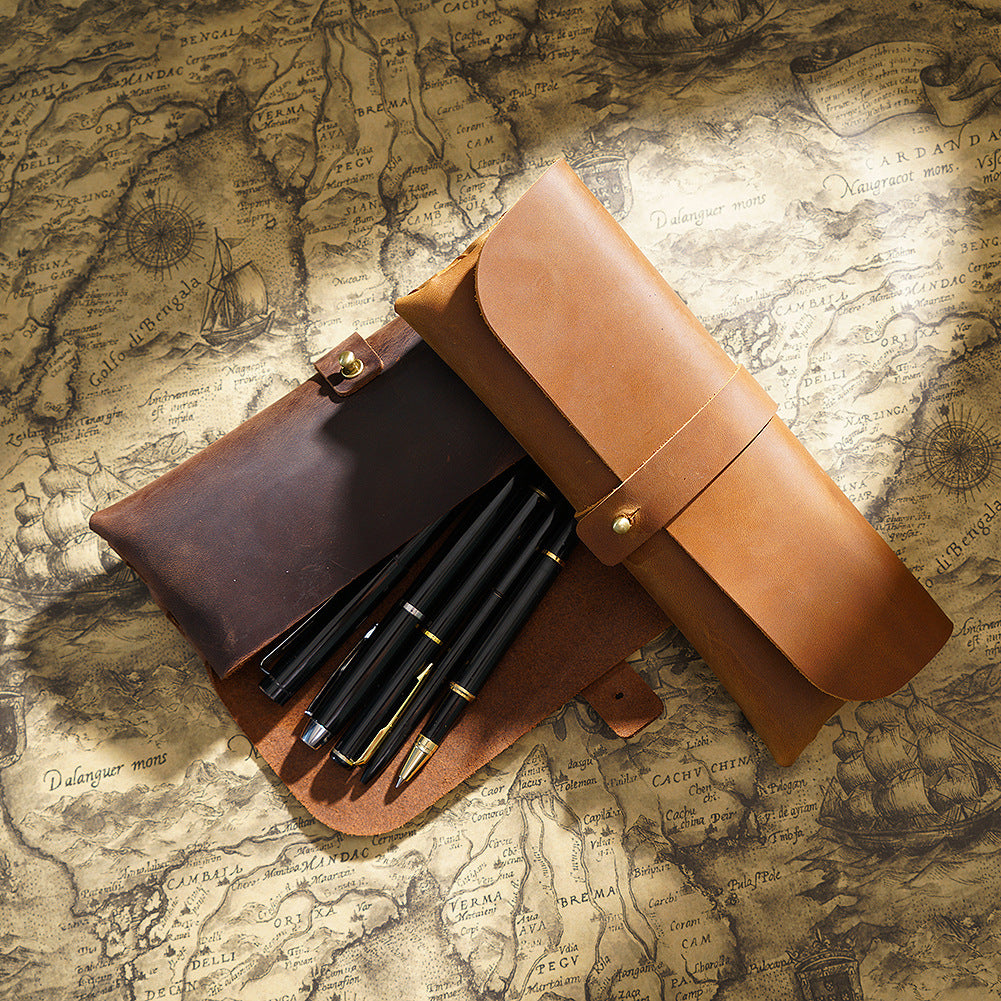 Vintage Leather Pen Case —  Pencil Pouch & Eyeglass Holder