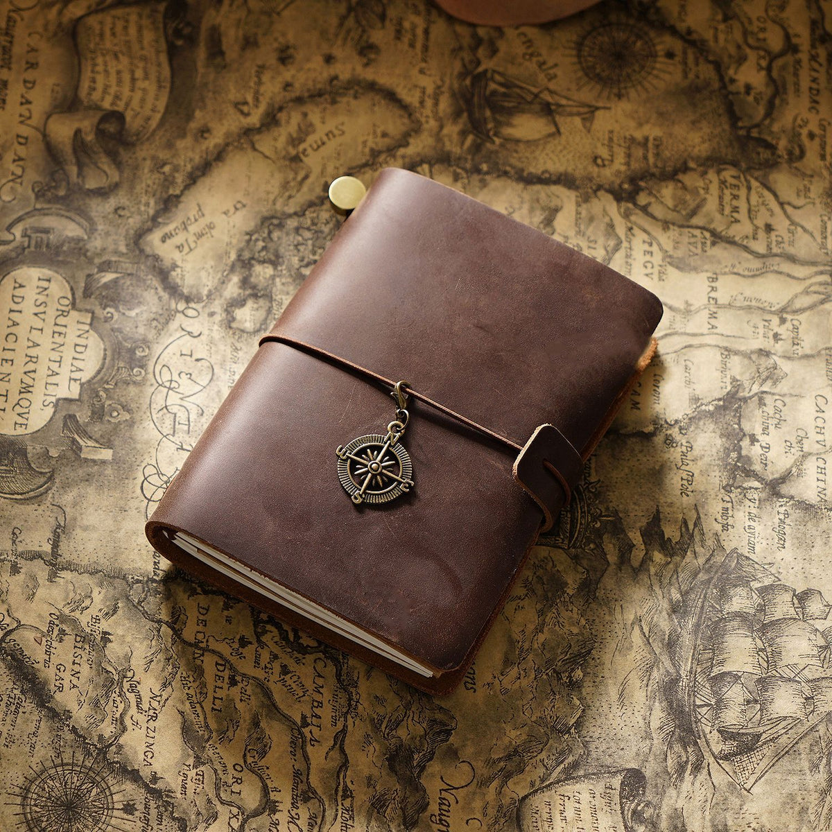 Leather Traveler's Notebook Journal with Strap & Vintage Charm